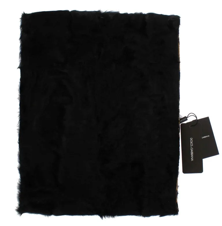 Leopard Print Black Lamb Fur Scarf
