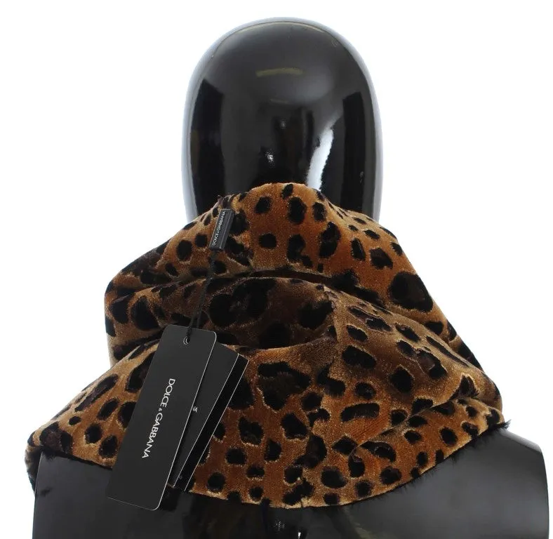 Leopard Print Black Lamb Fur Scarf