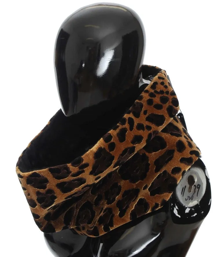Leopard Print Black Lamb Fur Scarf