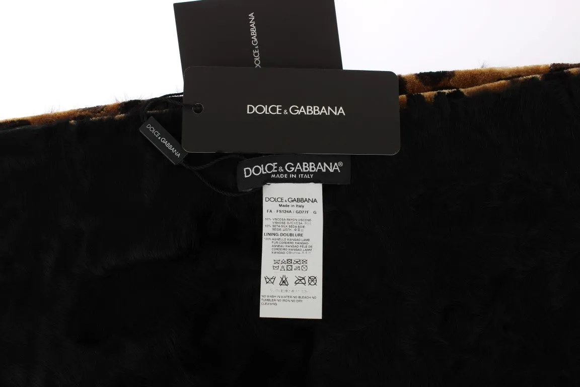 Leopard Print Black Lamb Fur Scarf