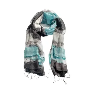 Light Blue, Gray and Black Silk Scarf