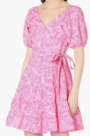 Lilly Pulitzer Iralee Linen Wrap Dress Pink Blossom Foxy Llama NWOT Size 6