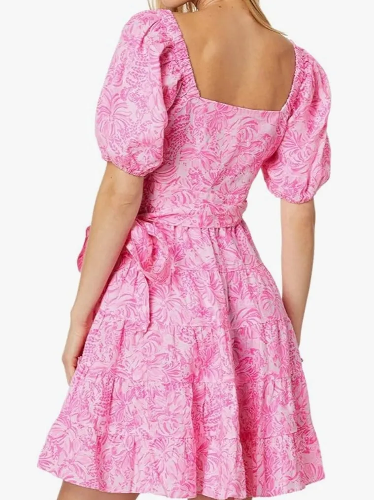 Lilly Pulitzer Iralee Linen Wrap Dress Pink Blossom Foxy Llama NWOT Size 6