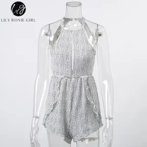 Lily Rosie Girl 2017 Fashion Women Striped Jumpsuits Sexy Backless Femme Romper Sleeveless Bodysuits Summer Beach Playsuit