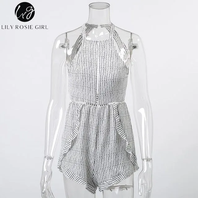 Lily Rosie Girl 2017 Fashion Women Striped Jumpsuits Sexy Backless Femme Romper Sleeveless Bodysuits Summer Beach Playsuit