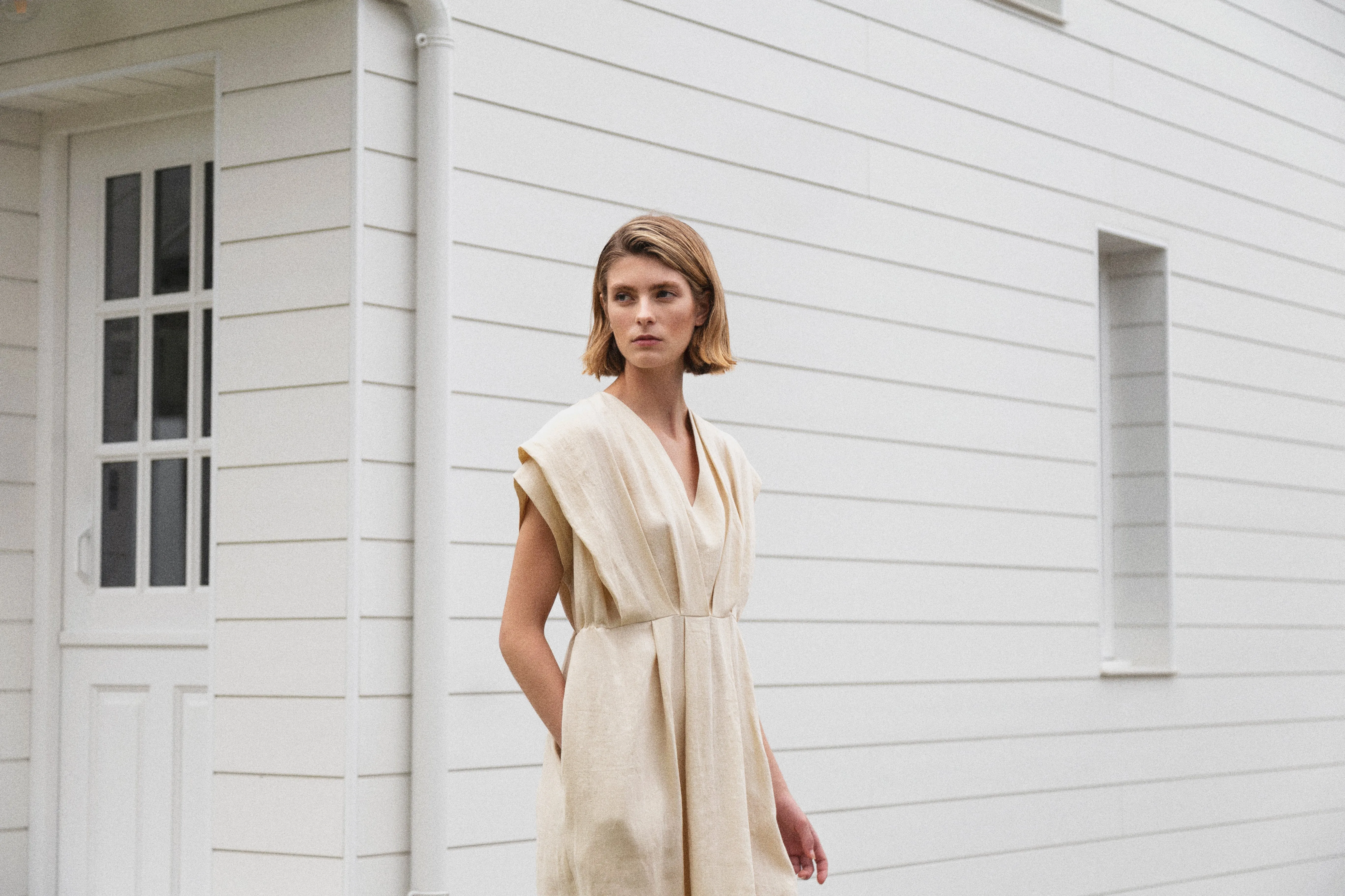 Linda Dress in Cream Linen