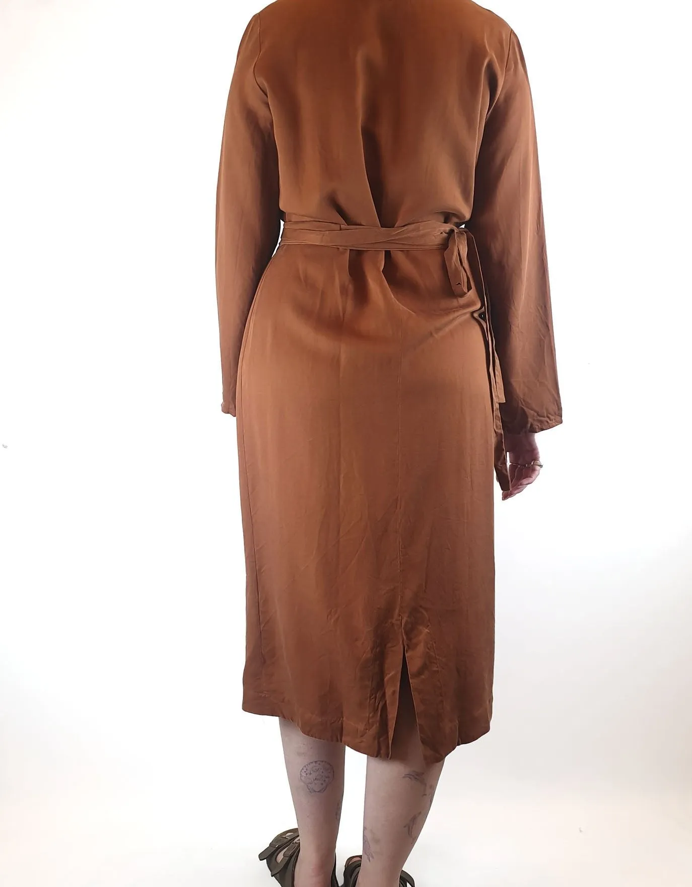 Lois Hazel brown linen mix long sleeve wrap style dress size 12
