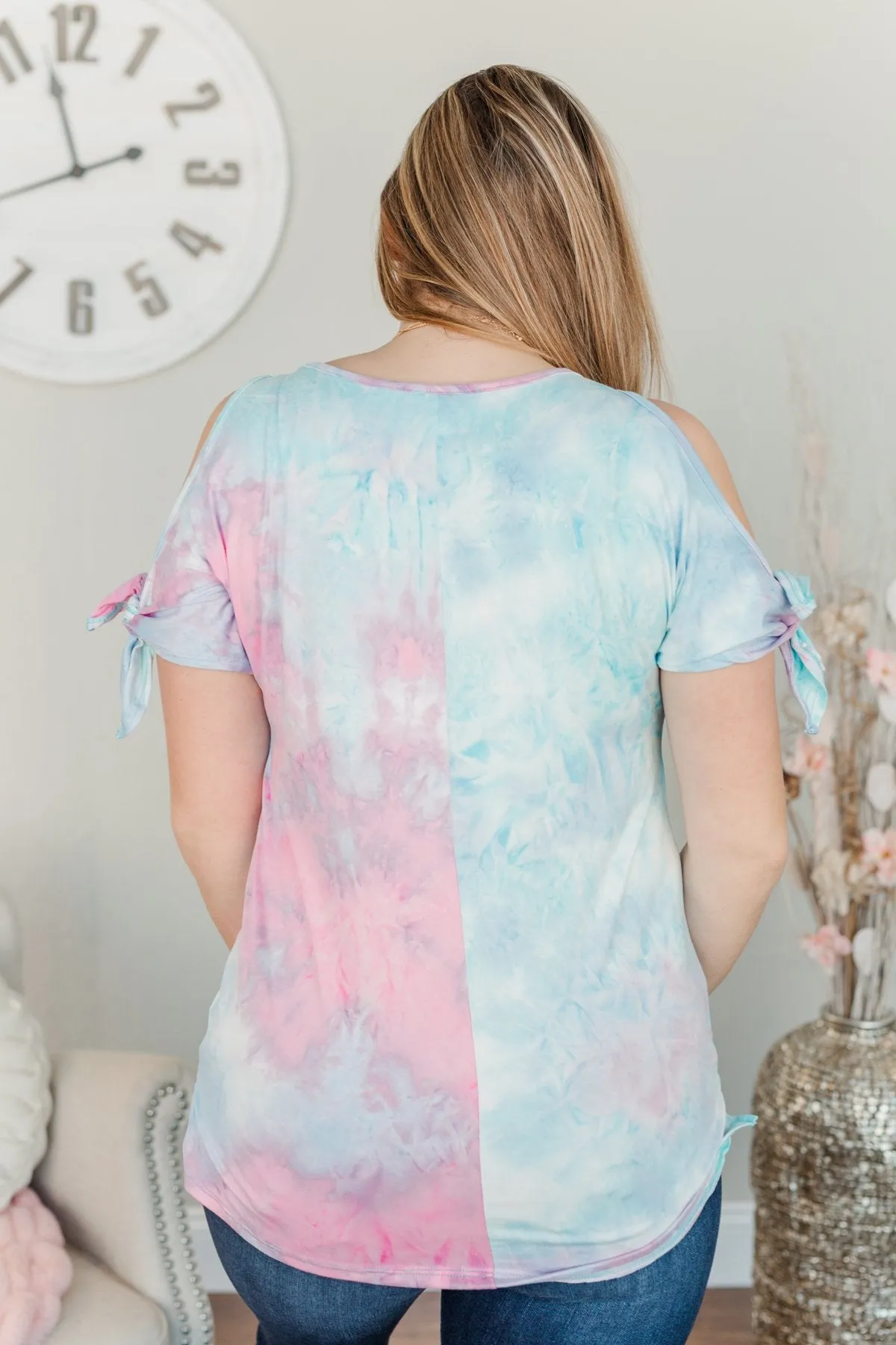 Look On The Bright Side Tie Dye Top- Light Blue, Pink, & Purple