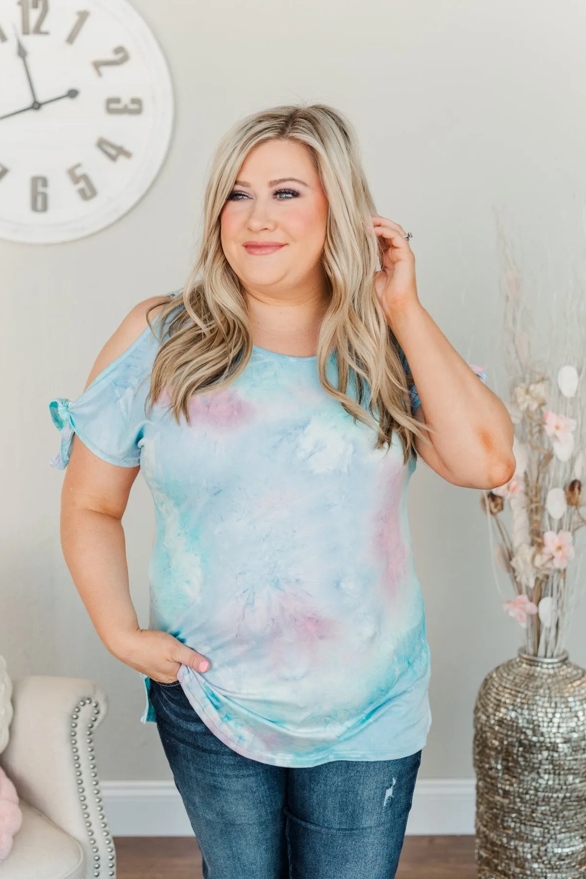 Look On The Bright Side Tie Dye Top- Light Blue, Pink, & Purple