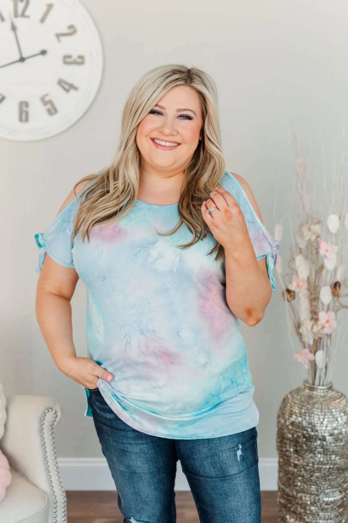 Look On The Bright Side Tie Dye Top- Light Blue, Pink, & Purple