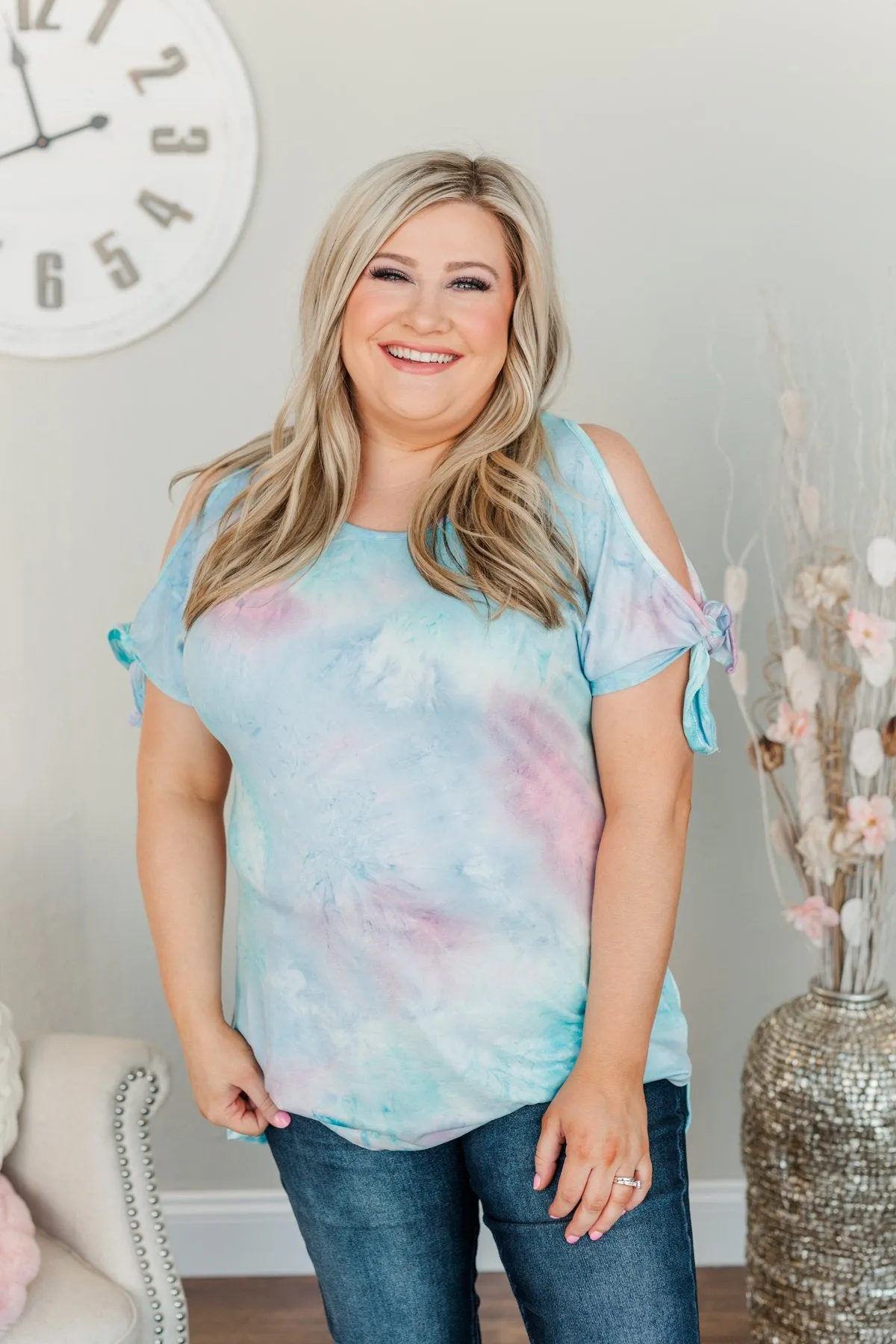 Look On The Bright Side Tie Dye Top- Light Blue, Pink, & Purple