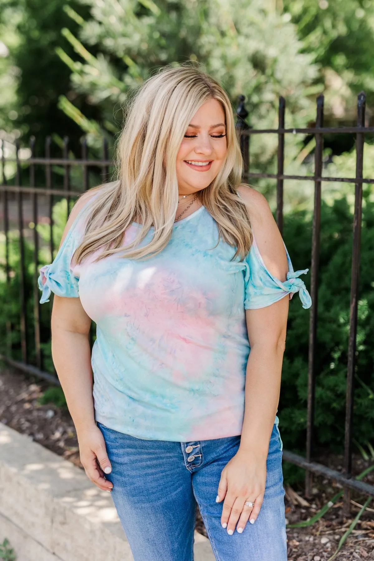 Look On The Bright Side Tie Dye Top- Light Blue, Pink, & Purple