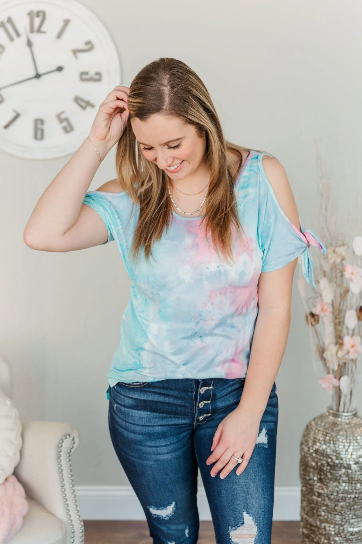 Look On The Bright Side Tie Dye Top- Light Blue, Pink, & Purple