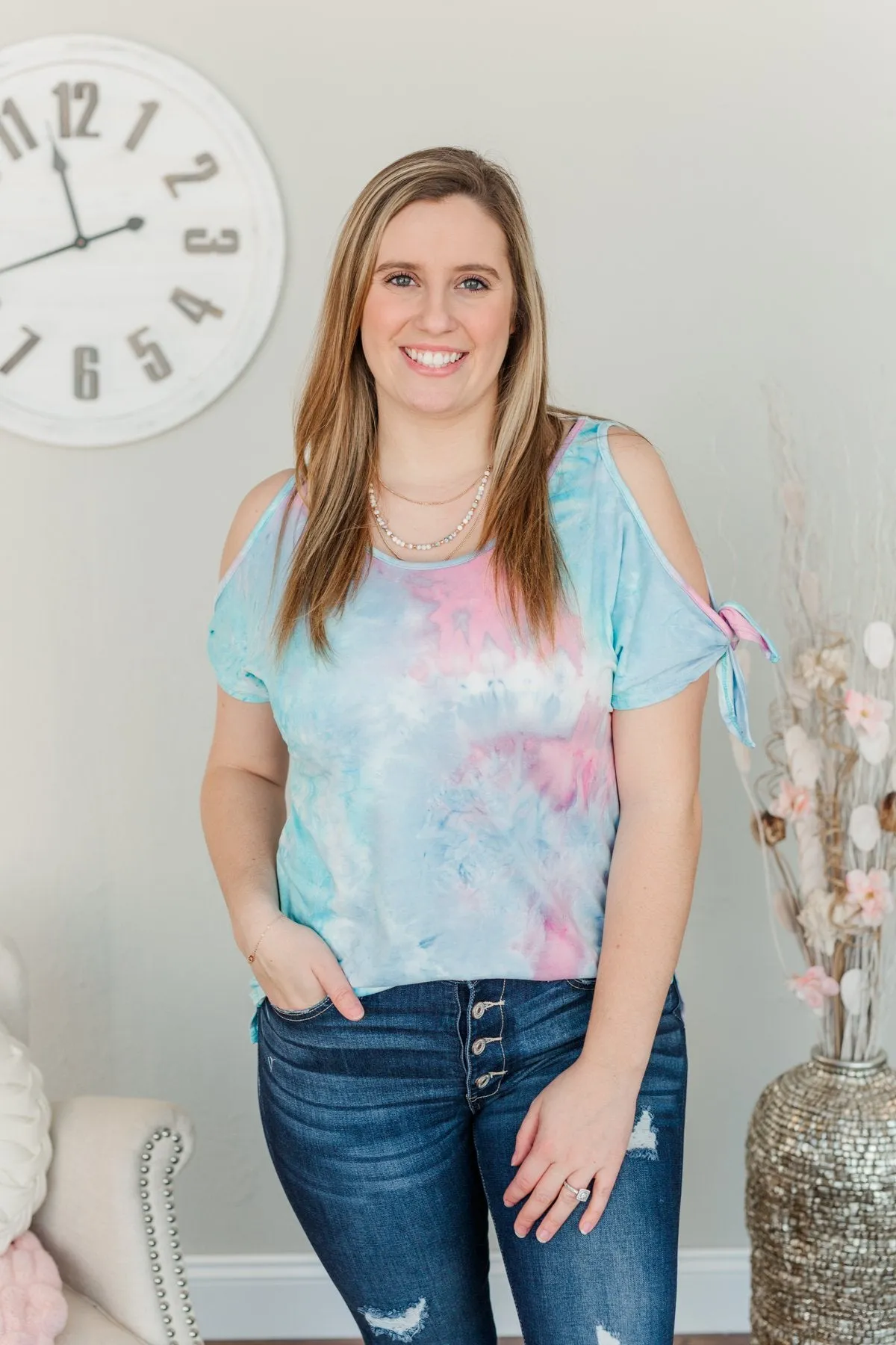 Look On The Bright Side Tie Dye Top- Light Blue, Pink, & Purple