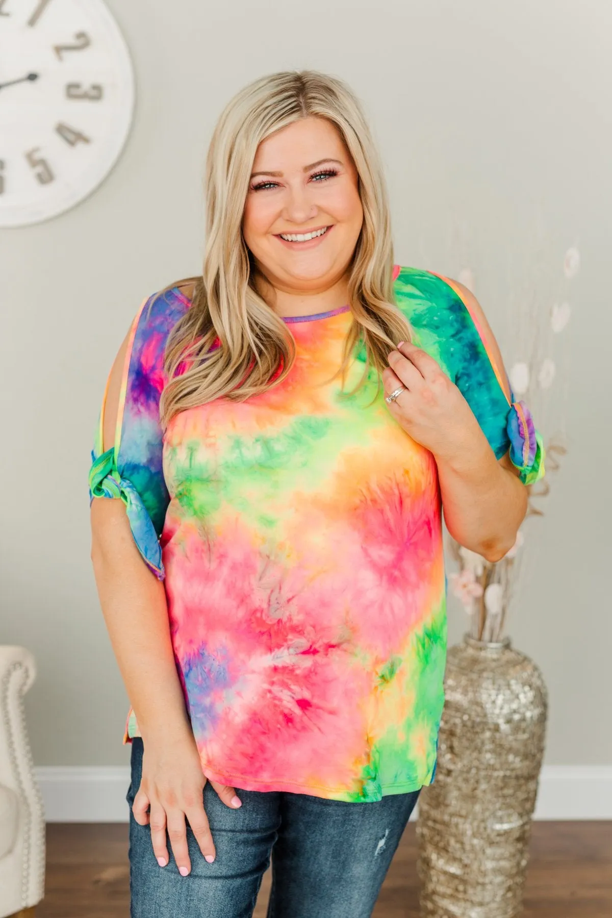 Look On The Bright Side Tie Dye Top- Neon Multi-Color