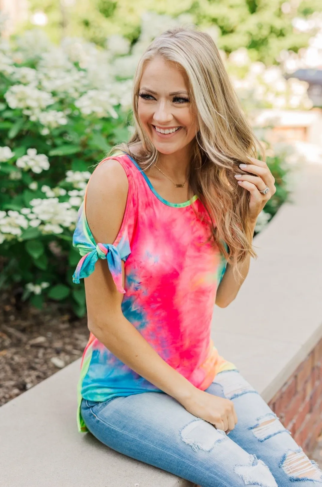 Look On The Bright Side Tie Dye Top- Neon Multi-Color
