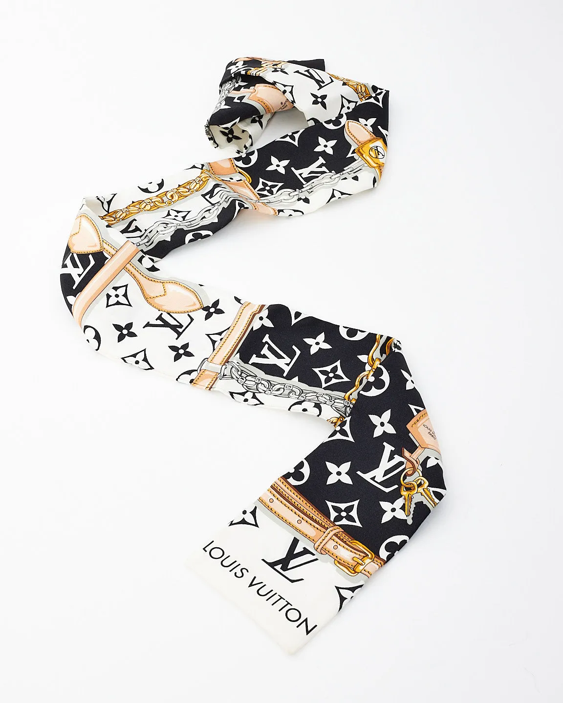Louis Vuitton Black & White Monogram Confidential Bandeau Silk Twilly