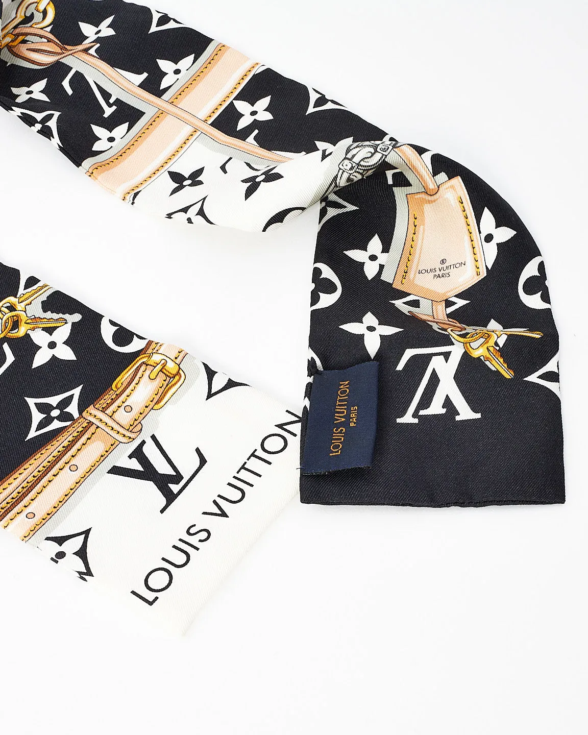 Louis Vuitton Black & White Monogram Confidential Bandeau Silk Twilly
