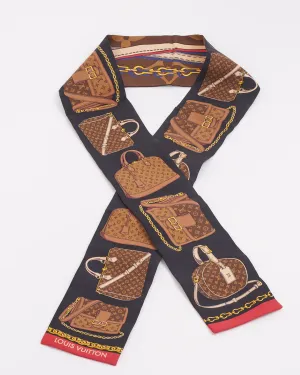 Louis Vuitton Black Silk Handbag Print Twilly Scarf