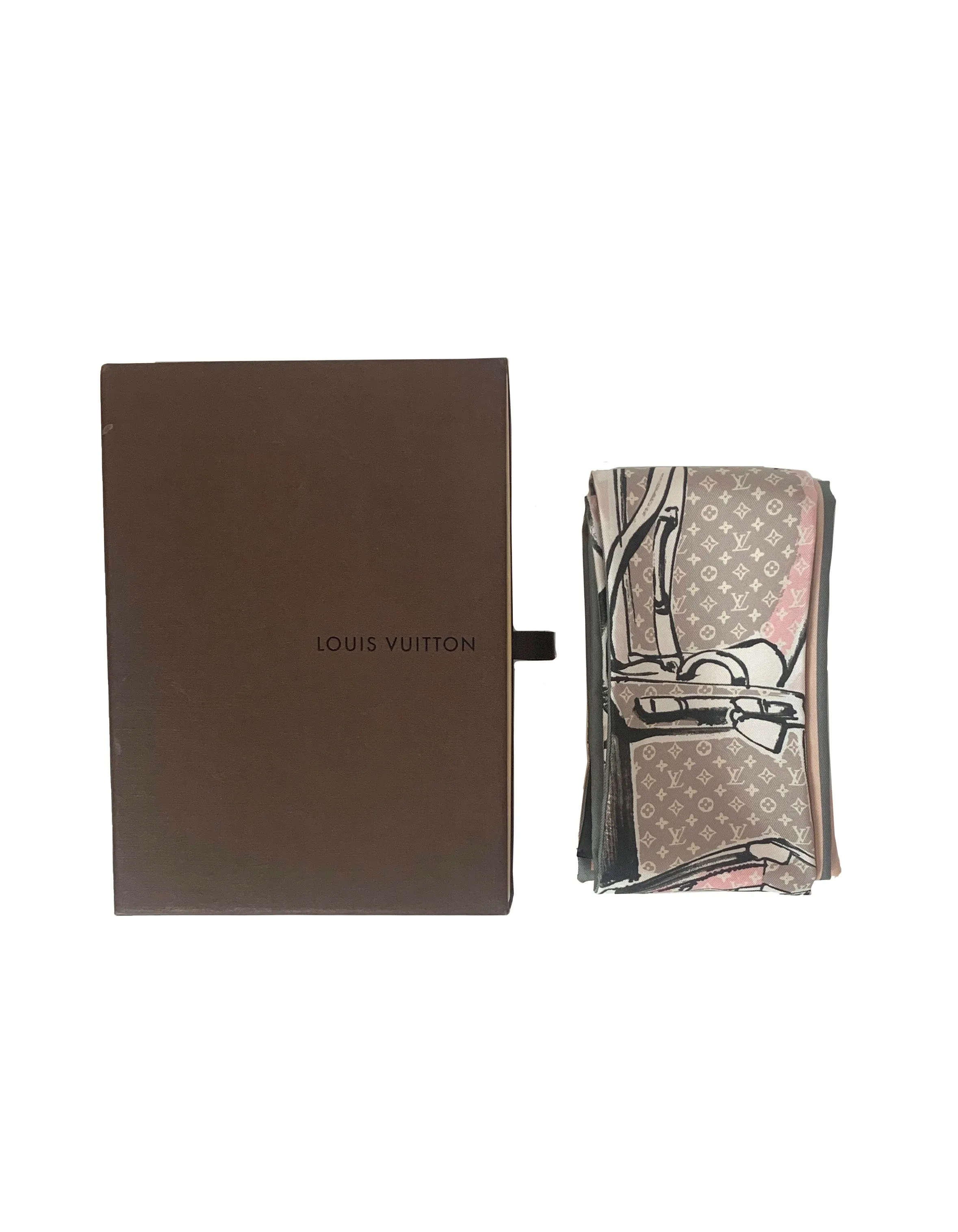 Louis Vuitton Rose Poudre Monogram Trunks Bandeau Silk Neck Scarf
