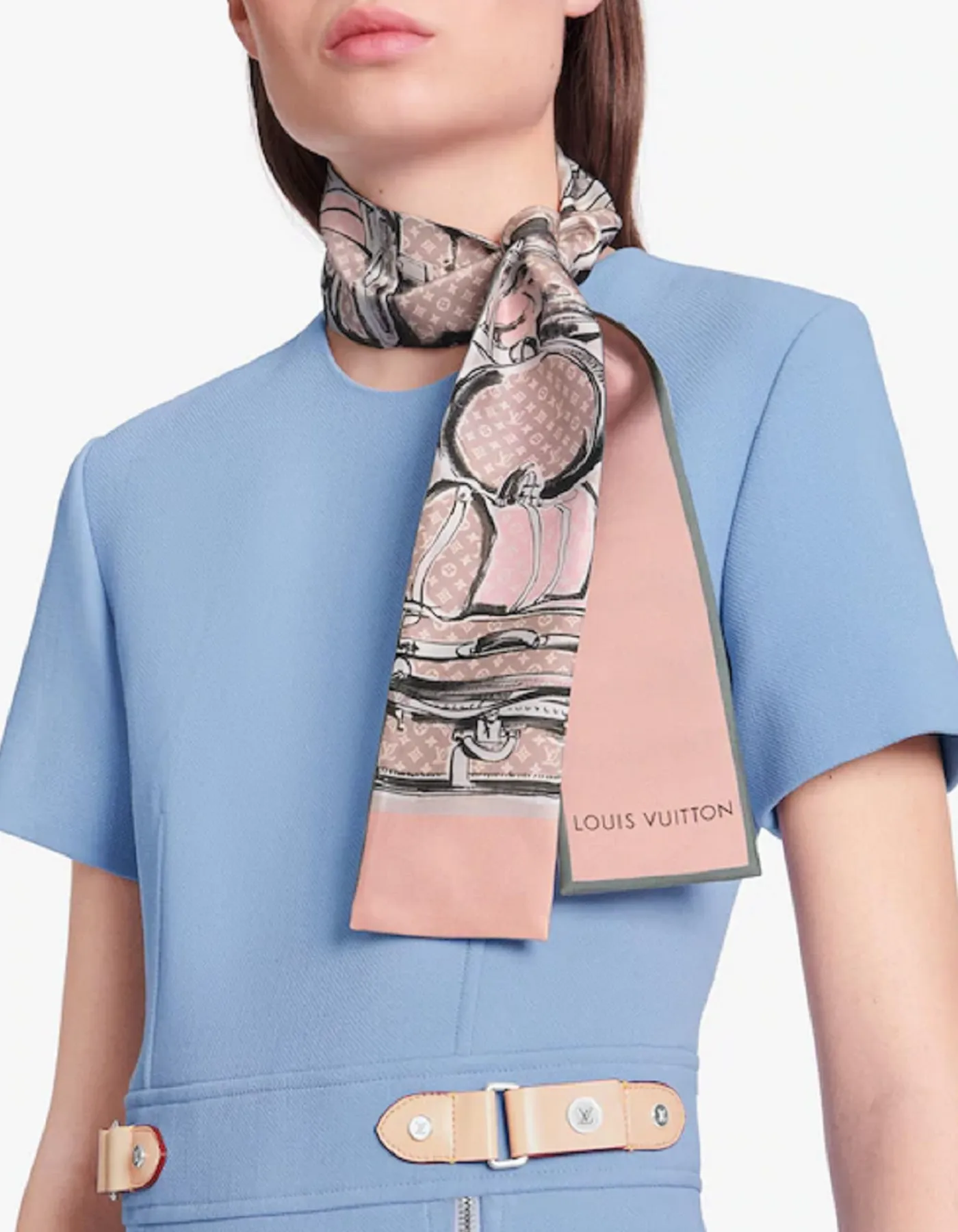 Louis Vuitton Rose Poudre Monogram Trunks Bandeau Silk Neck Scarf