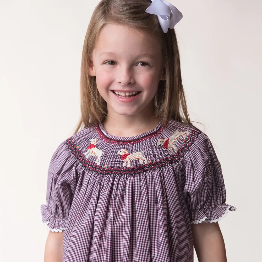 Lovable Labs Maroon White Gingham Smocked Bishop w/RicRac