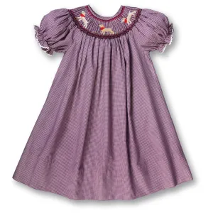 Lovable Labs Maroon White Gingham Smocked Bishop w/RicRac