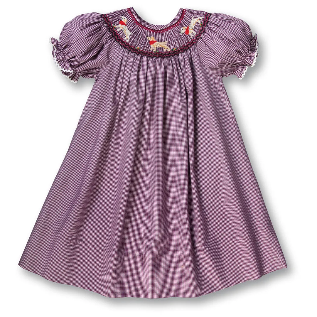 Lovable Labs Maroon White Gingham Smocked Bishop w/RicRac