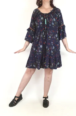 Lulalife blue cotton dress size L, best fits 12-14