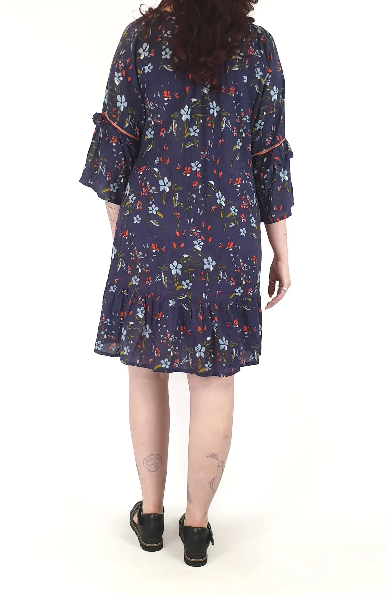 Lulalife blue cotton dress size L, best fits 12-14
