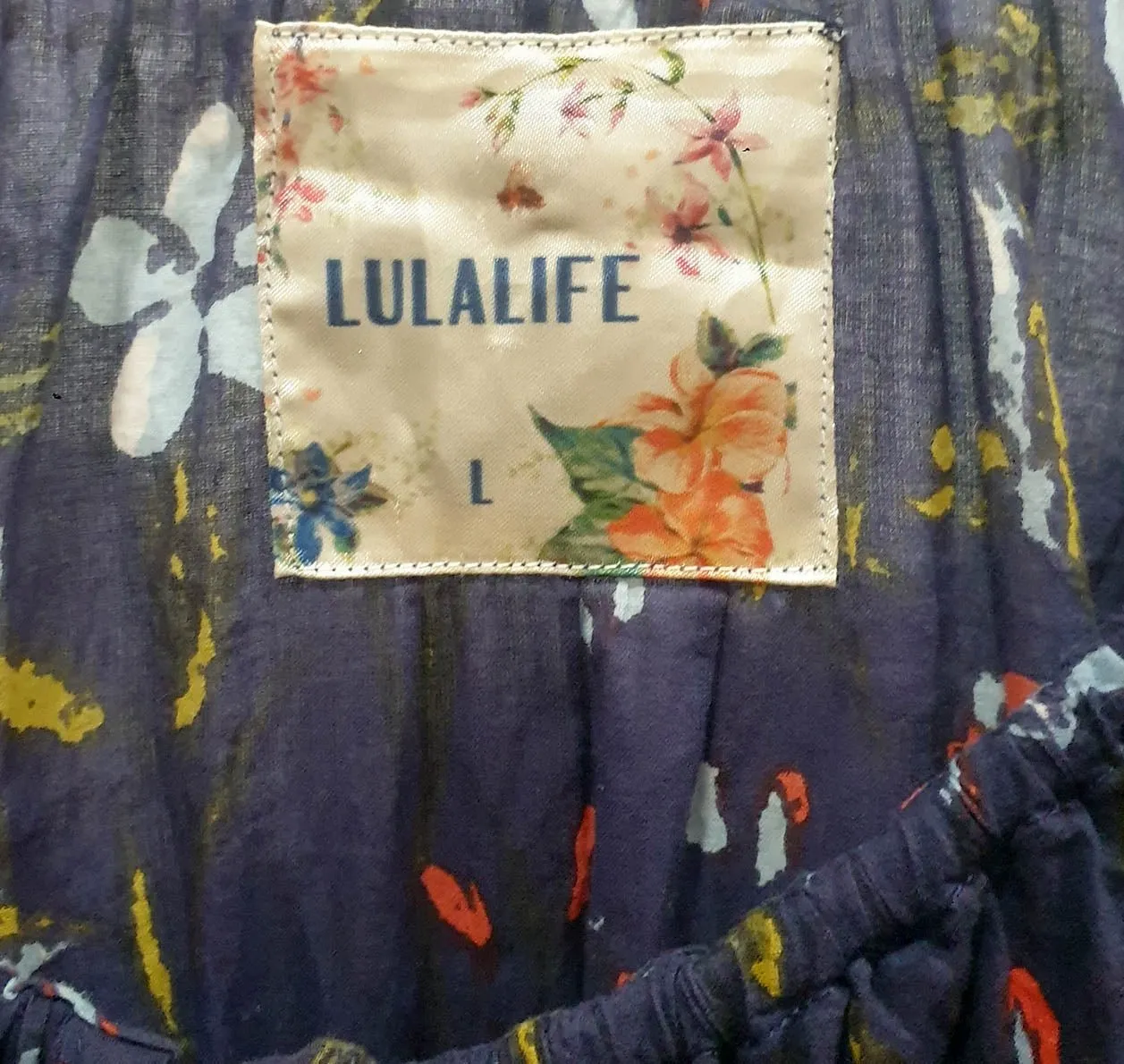 Lulalife blue cotton dress size L, best fits 12-14