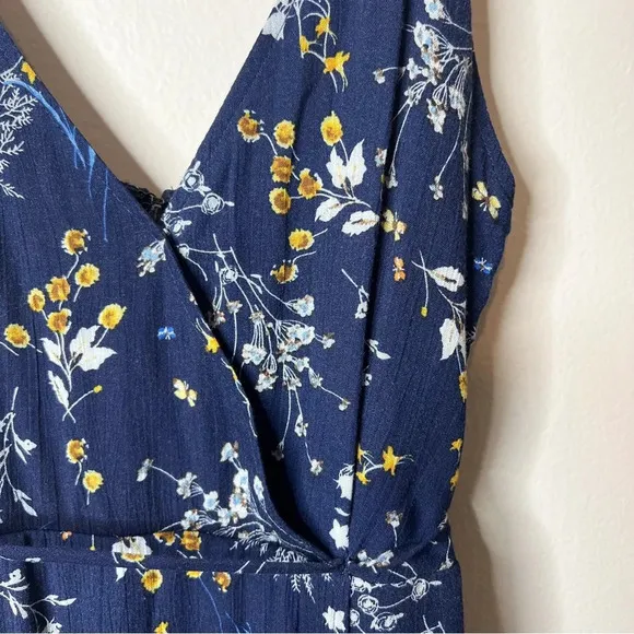 Lulus Sweet as Honeysuckle Navy Blue Floral Print Wrap Maxi Dress