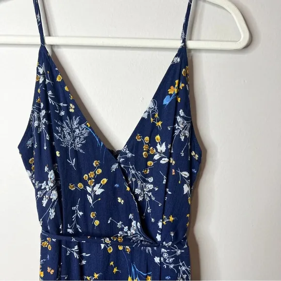 Lulus Sweet as Honeysuckle Navy Blue Floral Print Wrap Maxi Dress