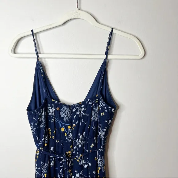 Lulus Sweet as Honeysuckle Navy Blue Floral Print Wrap Maxi Dress