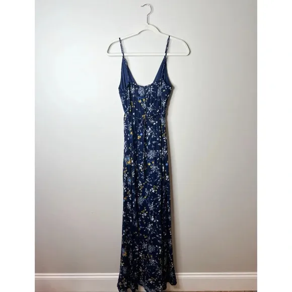 Lulus Sweet as Honeysuckle Navy Blue Floral Print Wrap Maxi Dress