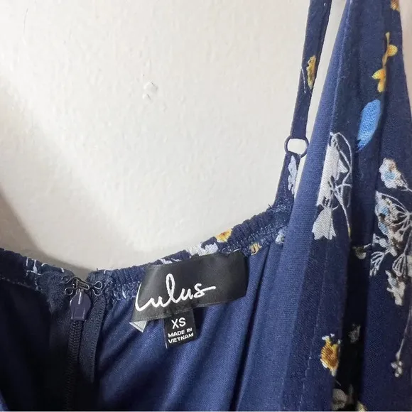 Lulus Sweet as Honeysuckle Navy Blue Floral Print Wrap Maxi Dress