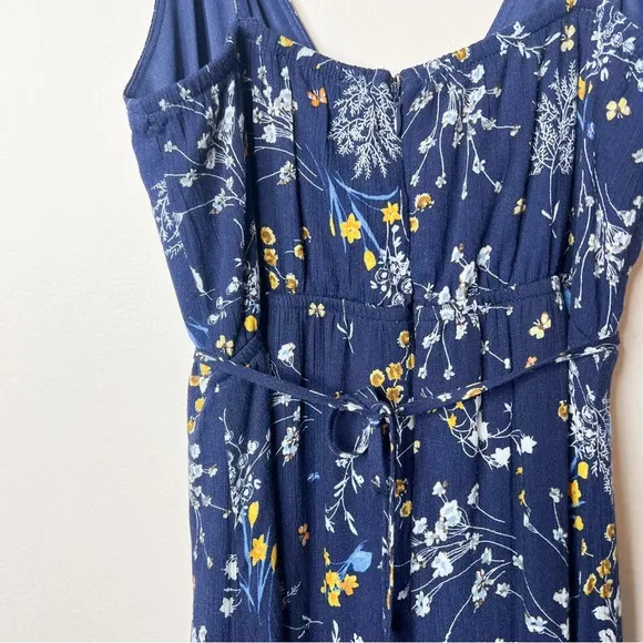 Lulus Sweet as Honeysuckle Navy Blue Floral Print Wrap Maxi Dress