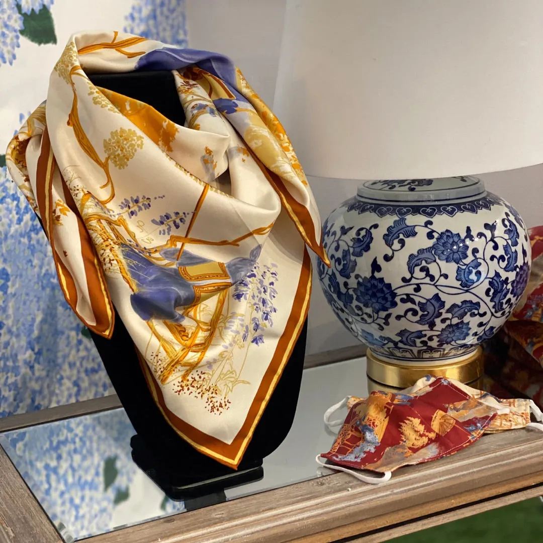 Luxe Silk Twill Scarf- Blue Ridge Scarf - Cream or Midnight