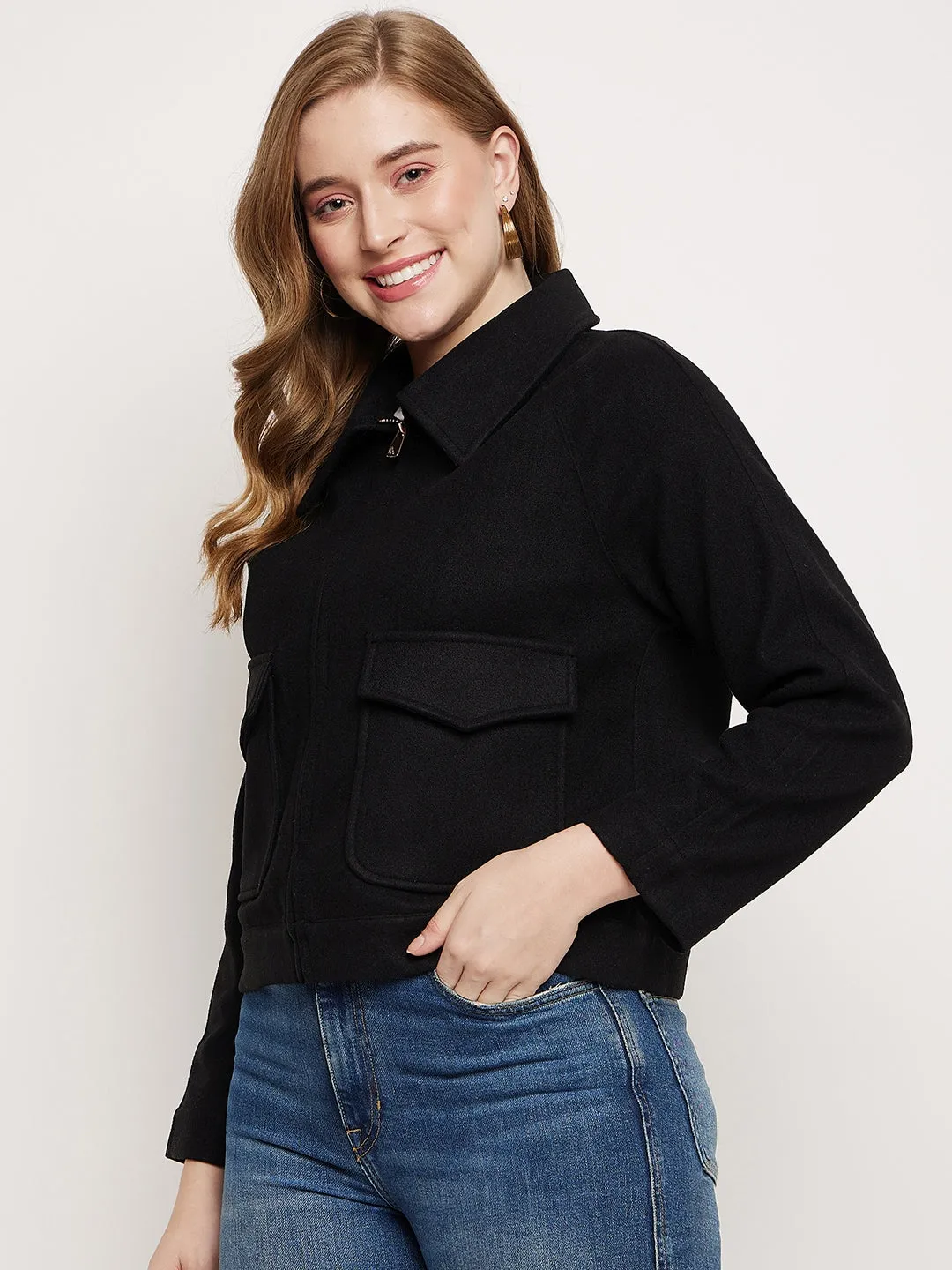 Madame Black Front Pocket Shacket
