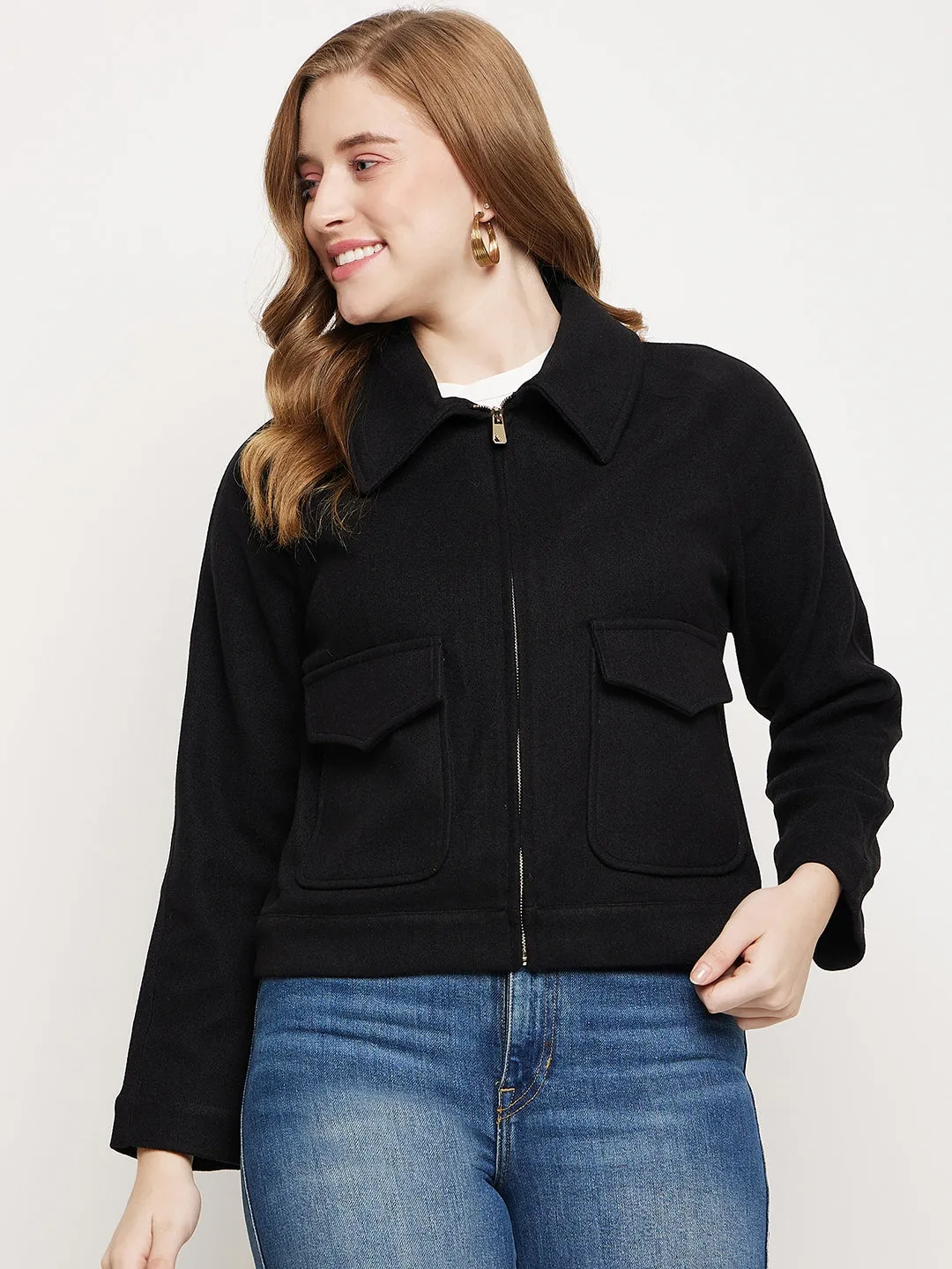 Madame Black Front Pocket Shacket