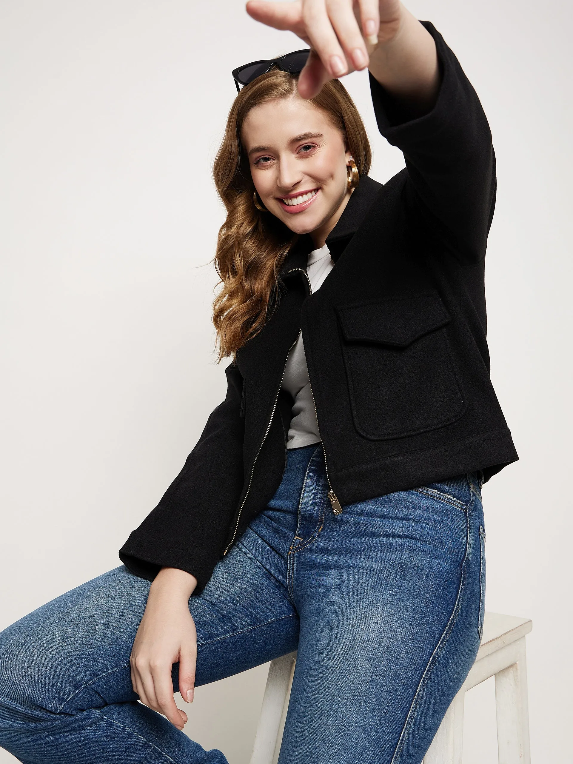 Madame Black Front Pocket Shacket