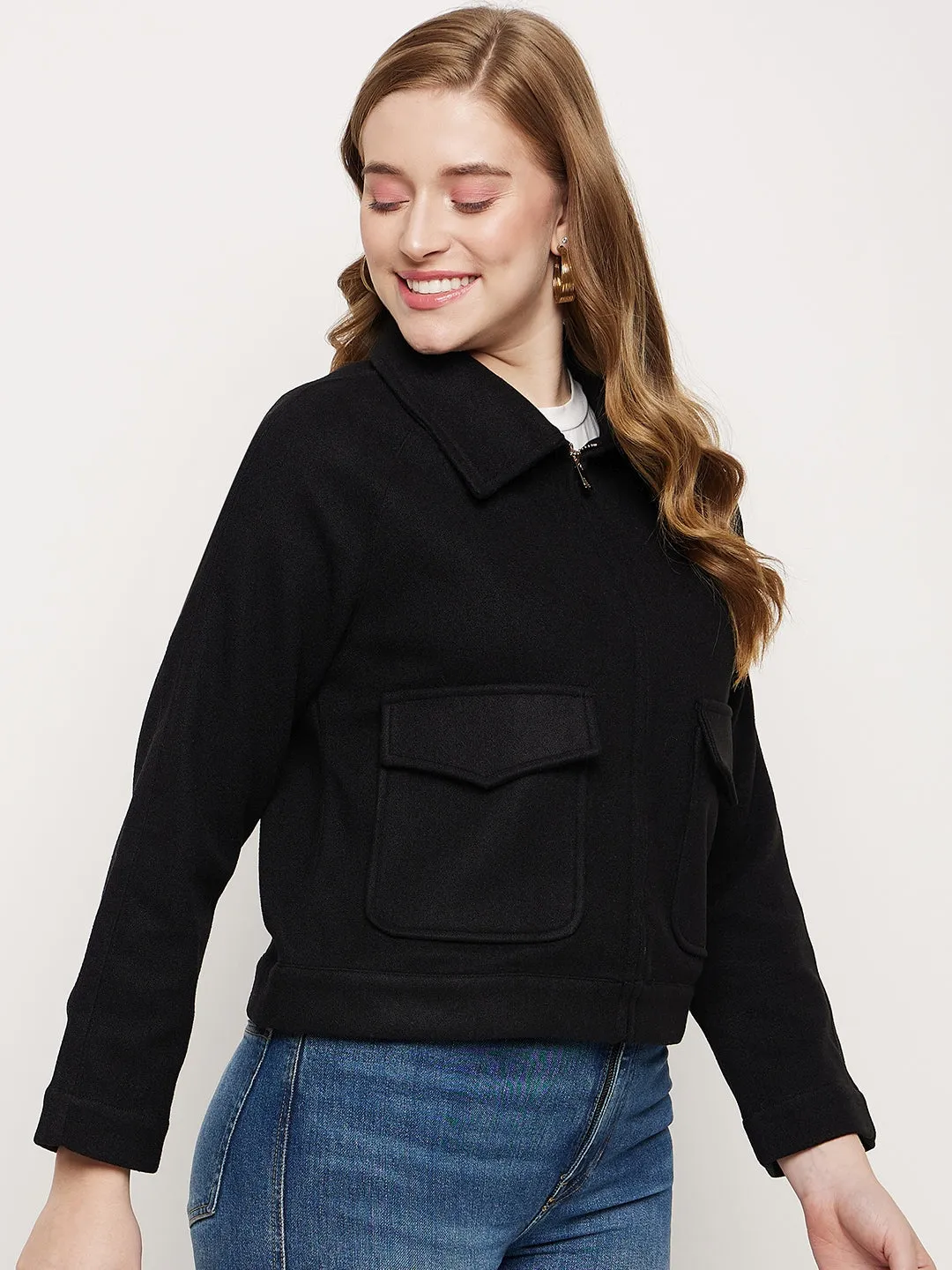 Madame Black Front Pocket Shacket