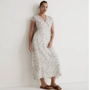 Madewell x Reistor womens ivory Floral Wrap Maxi Dress size medium NWT