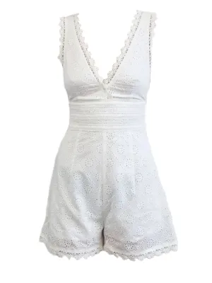 MADISON THE LABEL Women's White Lace V-Neck Short Romper #MS0225 X-Small NWT
