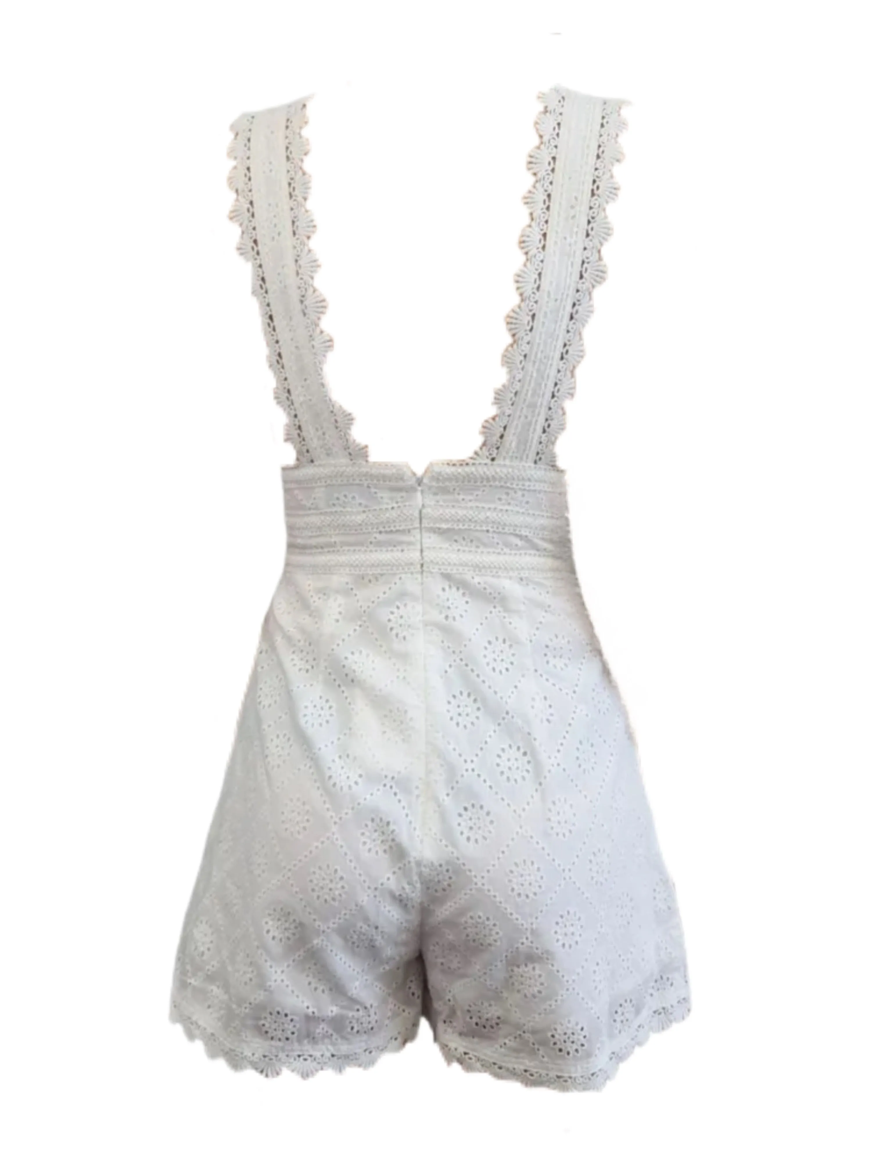 MADISON THE LABEL Women's White Lace V-Neck Short Romper #MS0225 X-Small NWT
