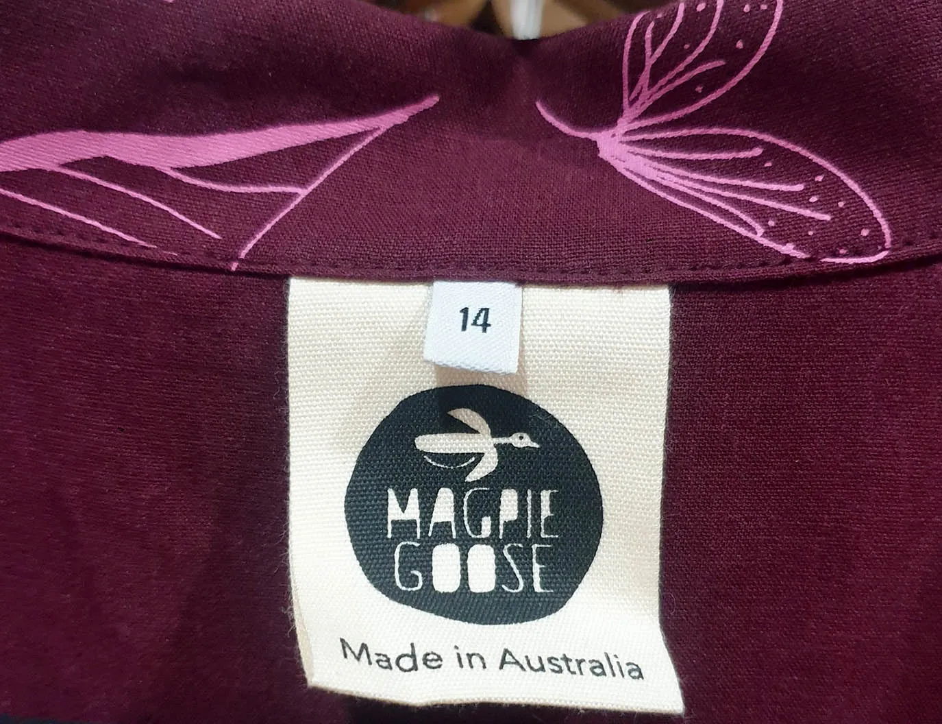 Magpie Goose deep red print dress size 14, best fits 12-14