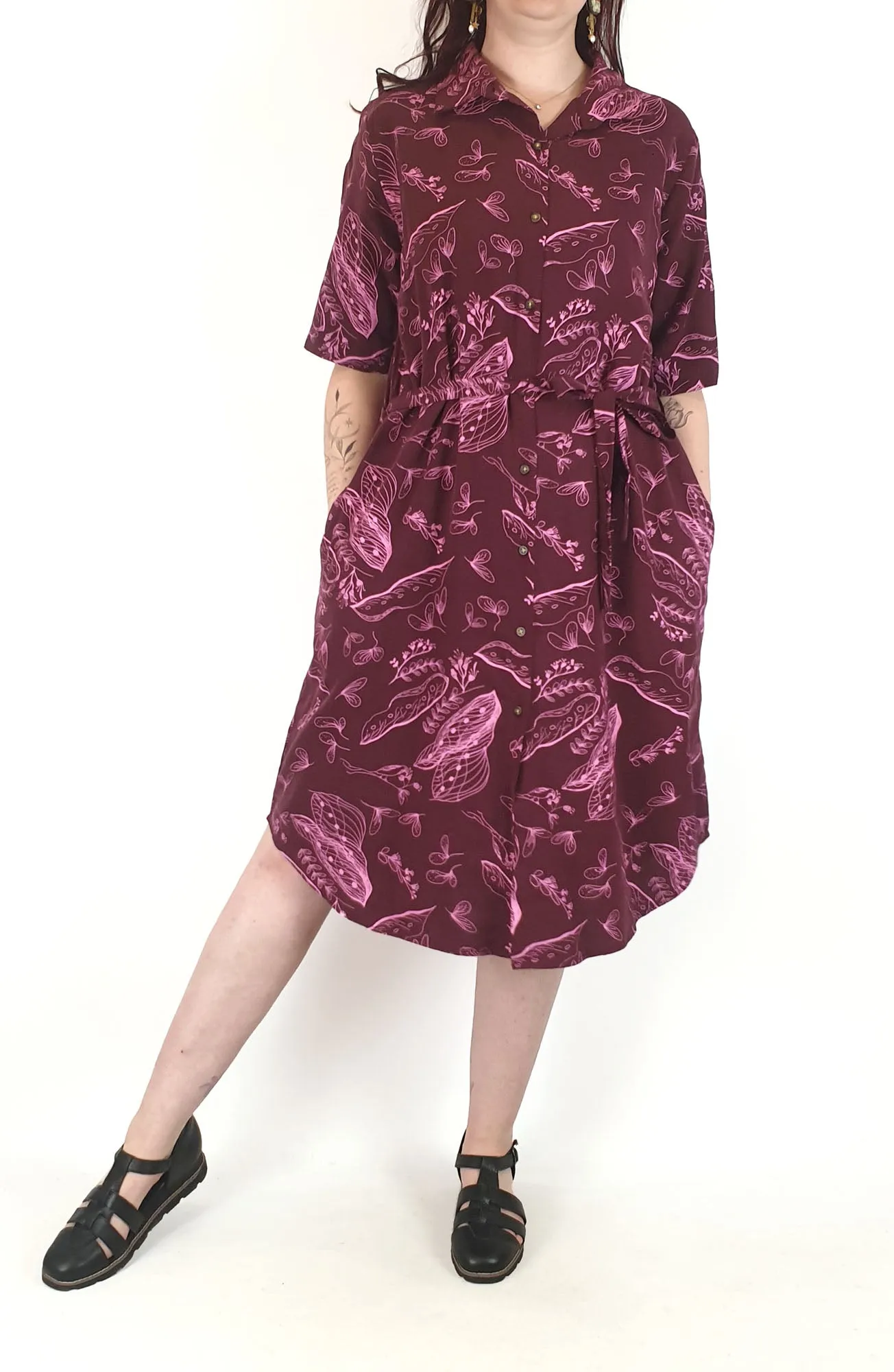 Magpie Goose deep red print dress size 14, best fits 12-14