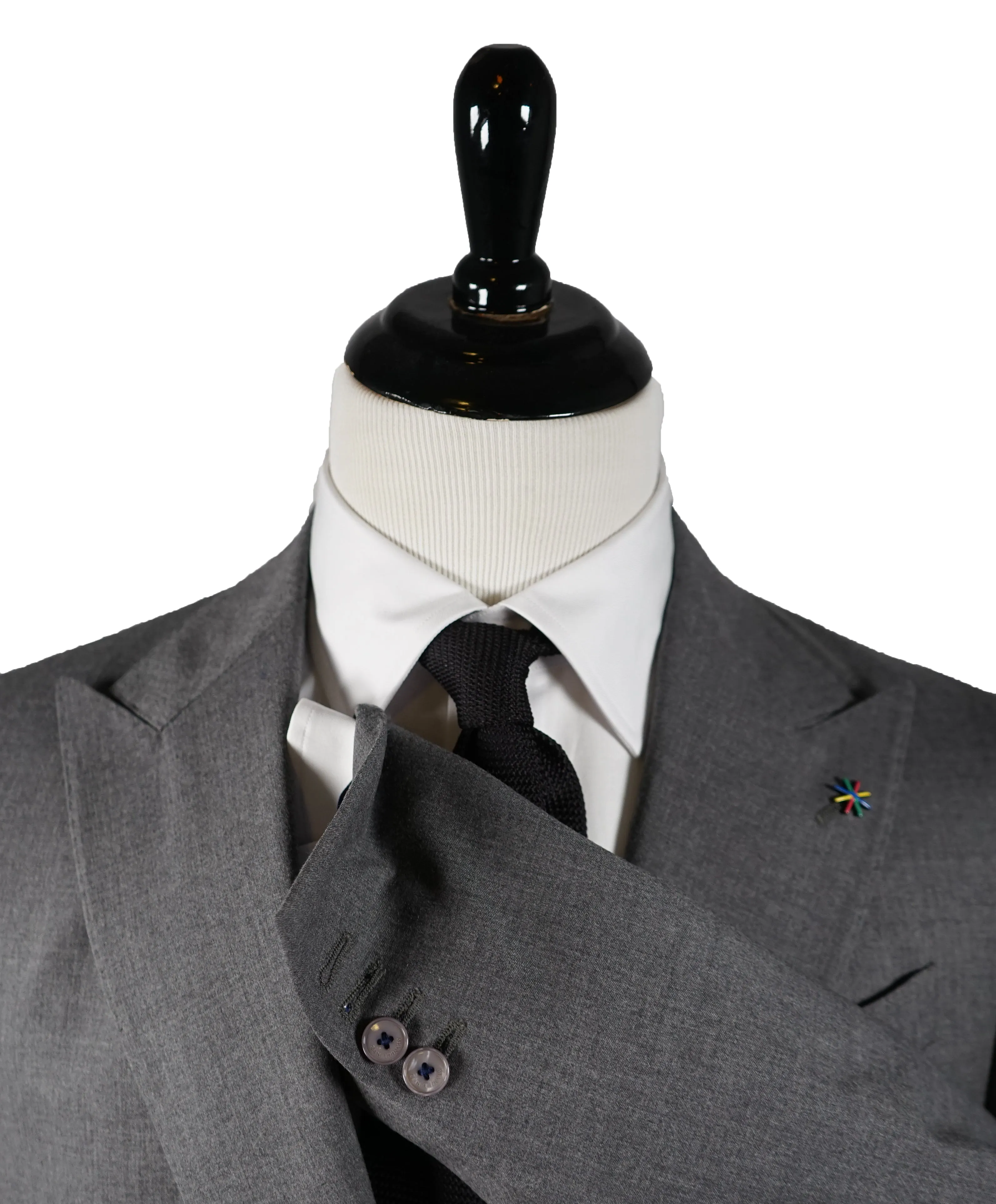 MANUEL RITZ - Wide Peak Lapel Solid Light Gray Suit - 40S