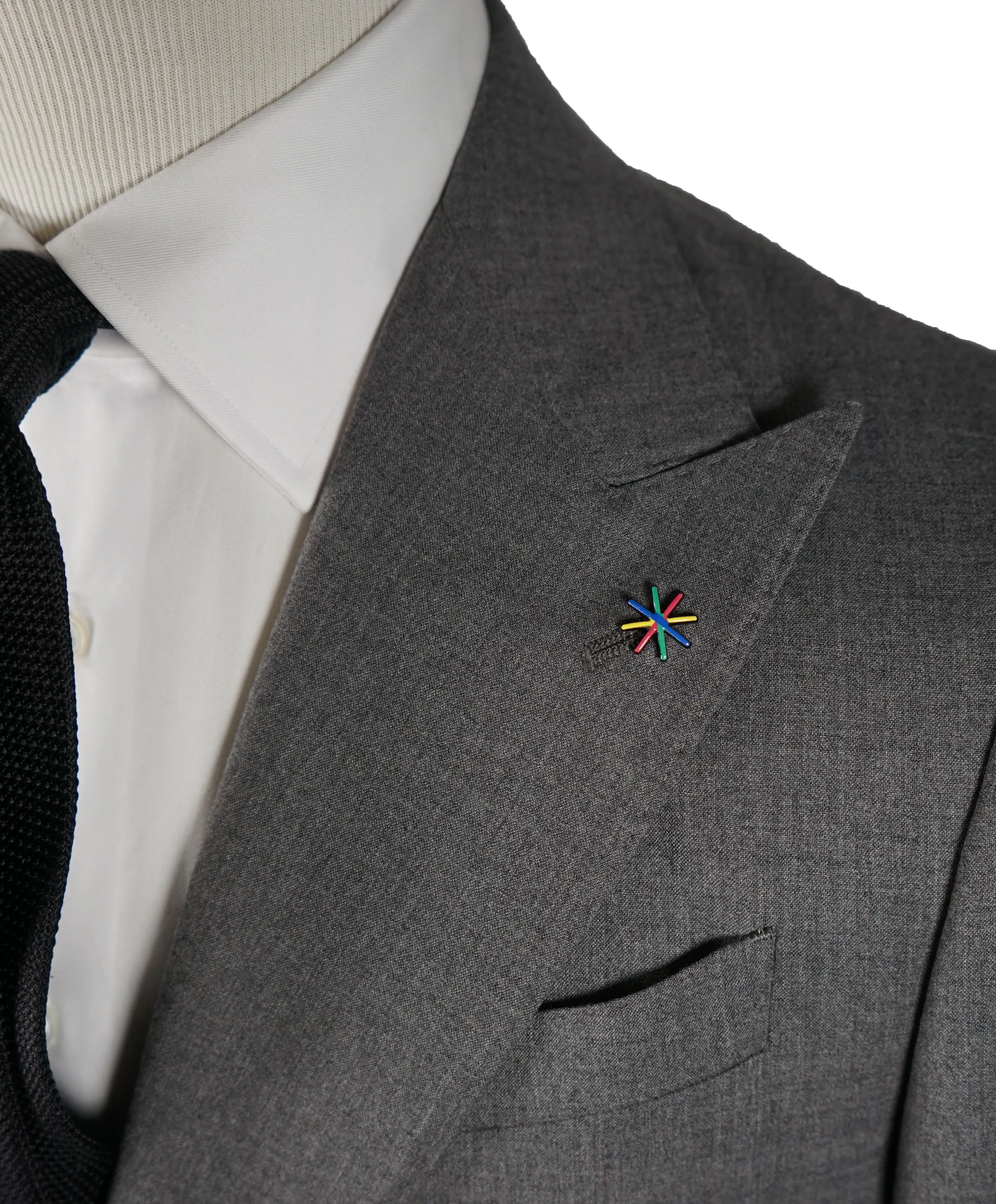 MANUEL RITZ - Wide Peak Lapel Solid Light Gray Suit - 40S