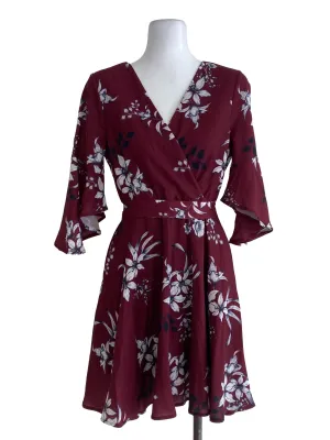 Maroon Floral Wrap Dress